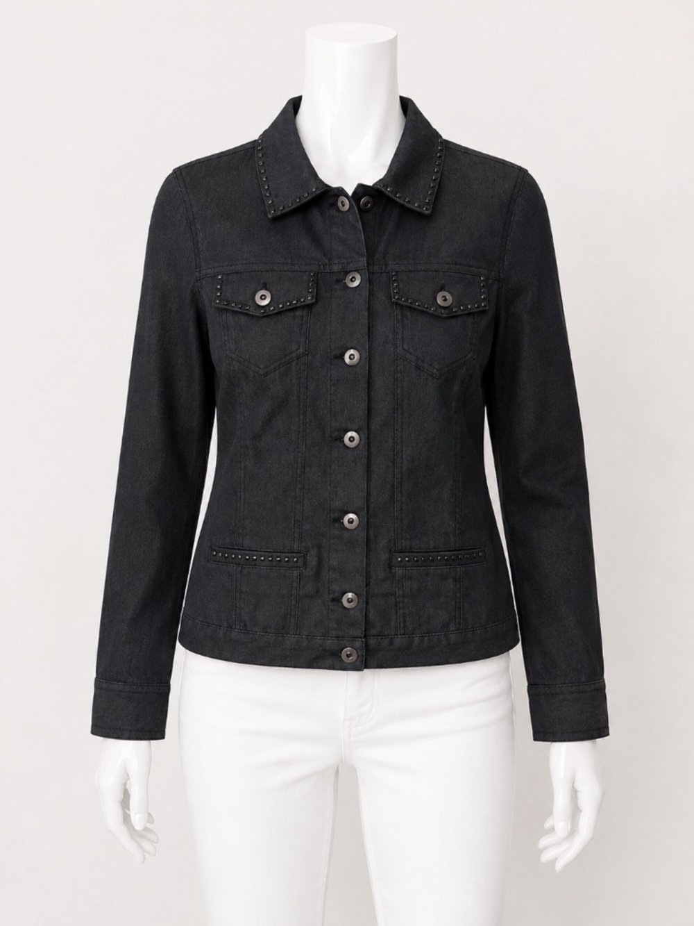 Laura Ashley Women's Studded Black Denim Jacket Size S  T